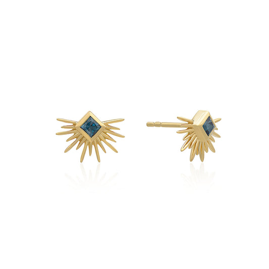 Electric Goddess Blue Topaz Stud Earrings - Gold - Lily King