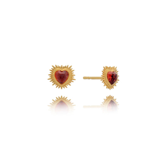 Electric Love Garnet Heart Stud Earrings - Lily King
