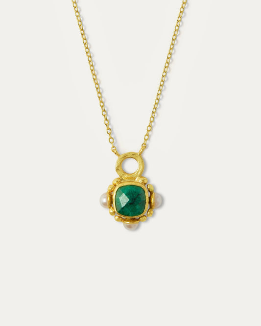 Esther Emerald & Pearl Pendant Necklace - Lily King
