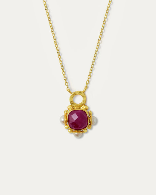 Esther Ruby & Pearl Pendant Necklace - Lily King