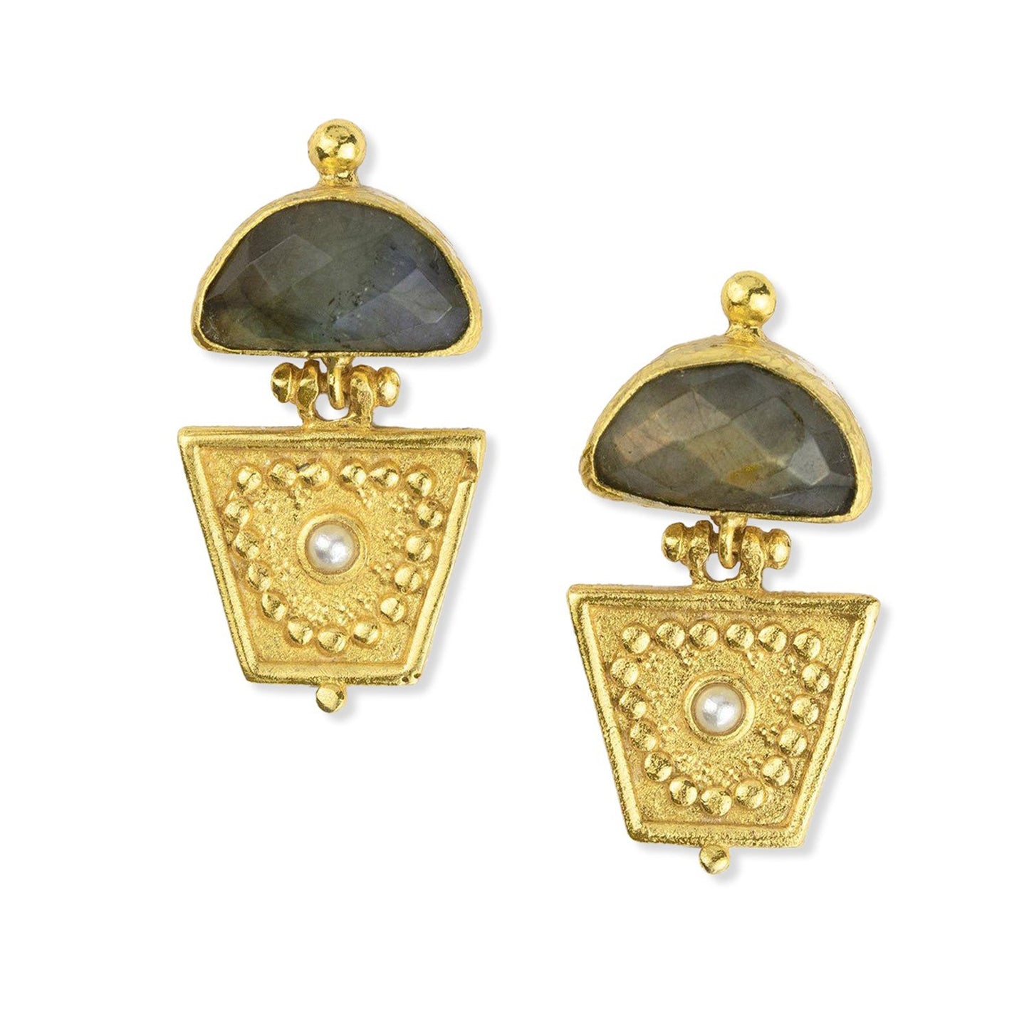 Naila Labradorite & Pearl Drop Stud Earrings - Lily King