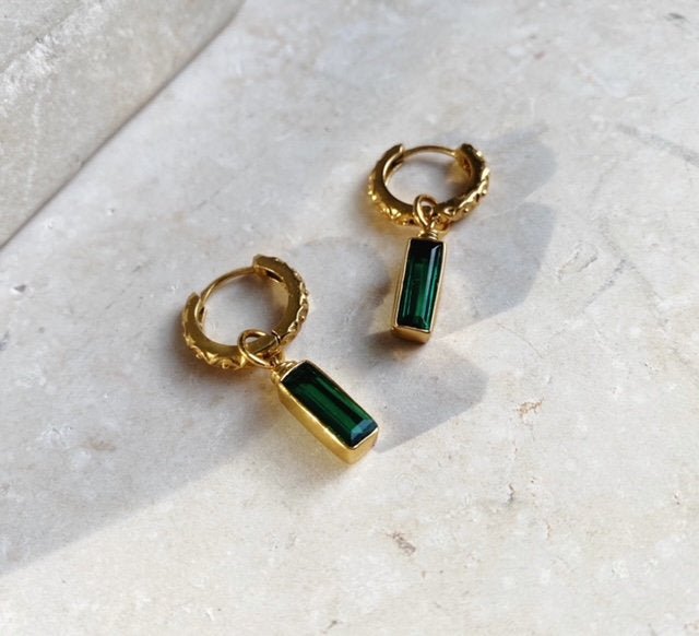 Sandie Huggie Earrings - Emerald Green - Lily King