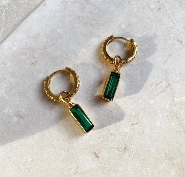 Sandie Huggie Earrings - Emerald Green - Lily King